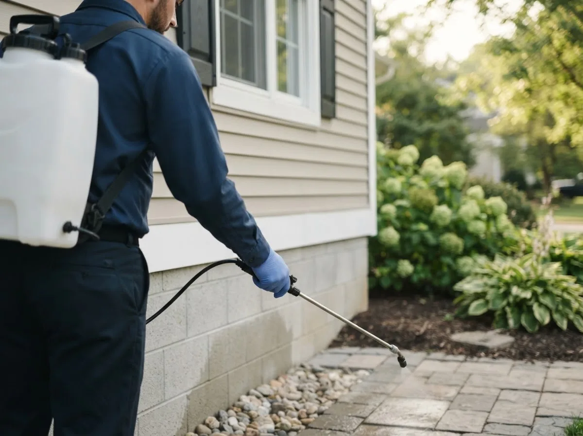 Pest control technician inspecting a home in Arnold, MO